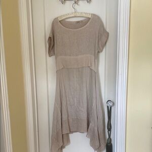 F. Agosto, Made in Italy Beige Asymmetrical Hem Dress-Linen/Cotton